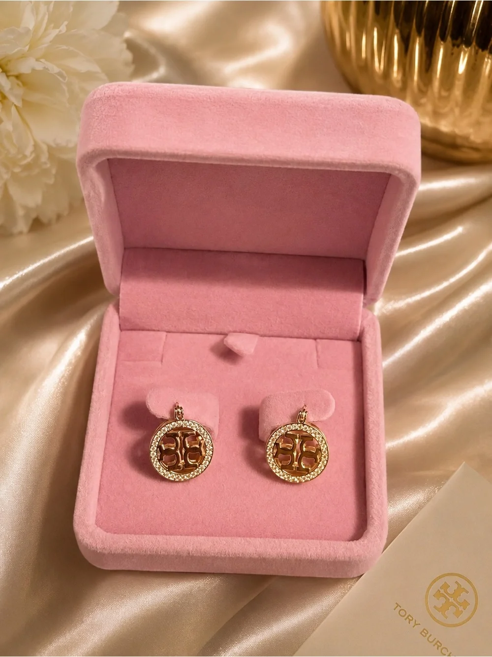Tory Burch Gold Plated Logo Earrings